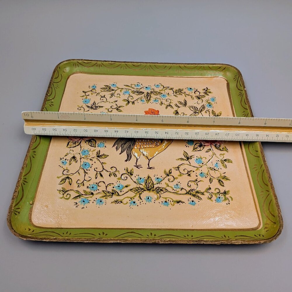 Vintage Rooster Floral Trays: Hand-Painted Papier-Mâché Country Decor (Set of Tw - Picture 6 of 7
